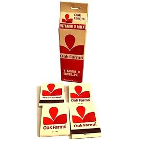 Vtg Oak farms Dairy Matches In Milk Carton Advertisement 5" high